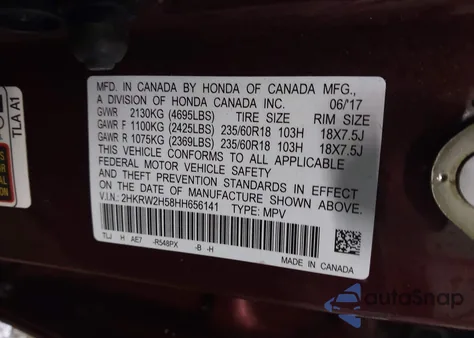 2017 Honda Cr-V Ex from USA, damaged, VIN 2HKRW2H58HH656141